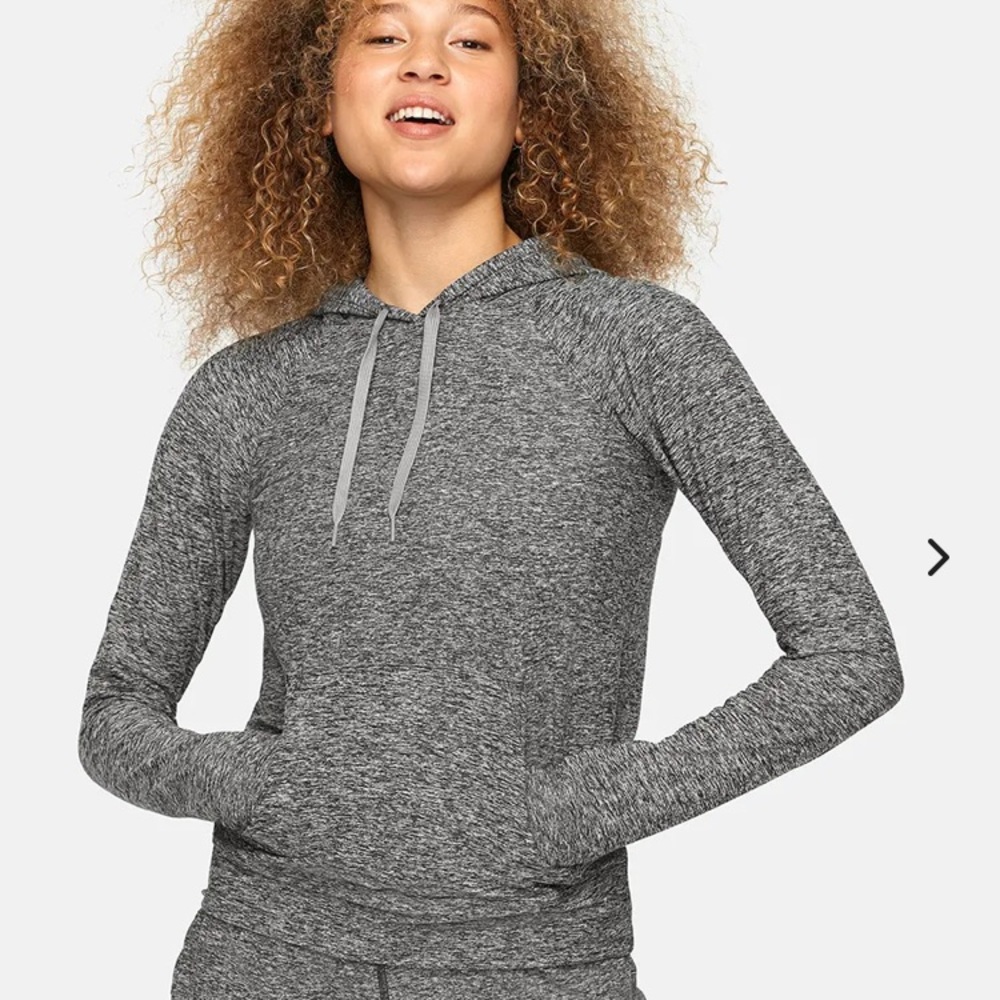 Outdoor Voices all day hoodie XS, heather grey, small hole in sleeve seam